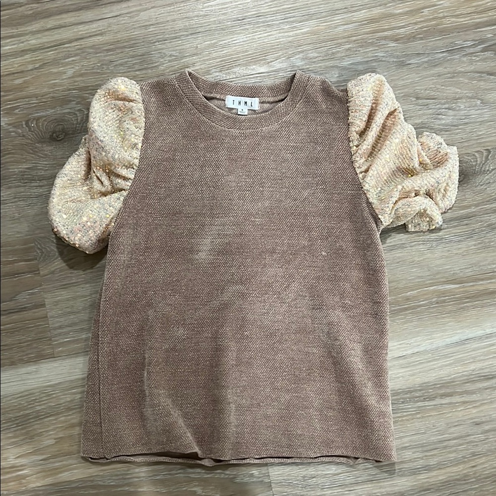 Trendy Brown Puff Sleeve Top